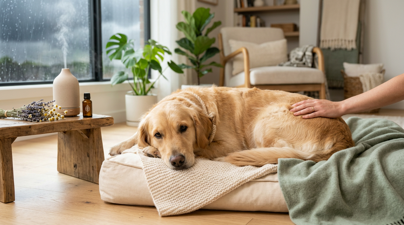 How to calm a dog during thunderstorms naturally